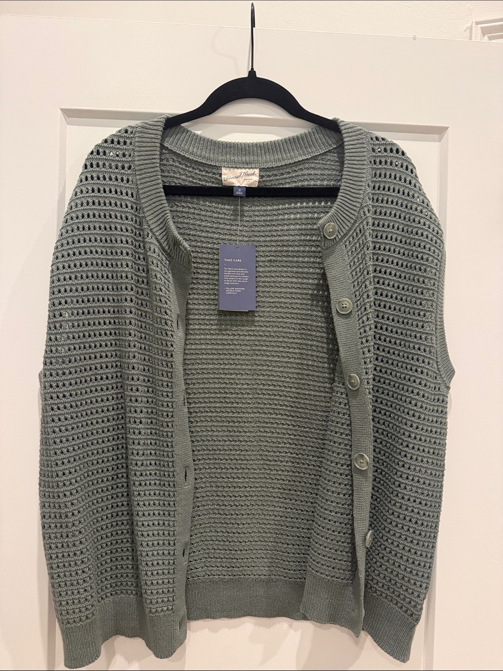 Soft Knit Openwork Cardigan Sweater - Sage Green